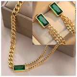 Emerald Green Luxury Necklace with Bracelet and Earrings