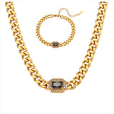 High Quality 18K Gold Plated Cuban Chain Necklace & Bracelet