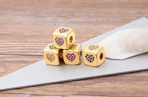 Cute Gold Dice with CZ Diamond Symbols with 18k Gold plated Chain