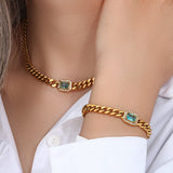 High Quality 18K Gold Plated Cuban Chain Necklace & Bracelet