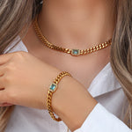 High Quality 18K Gold Plated Cuban Chain Necklace & Bracelet