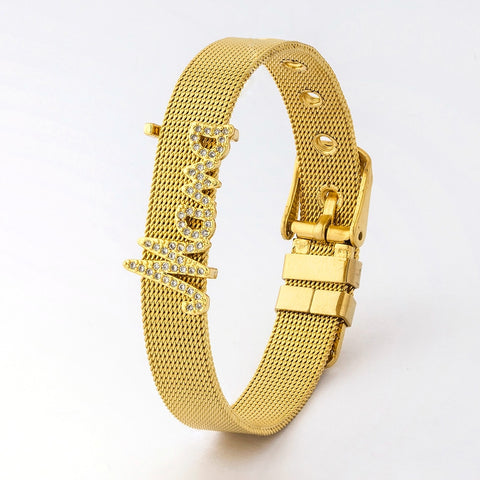 Watch Strap CZ Diamond "MAMA" Bracelet 18K Gold Plated