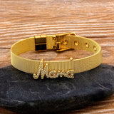 Watch Strap CZ Diamond "MAMA" Bracelet 18K Gold Plated