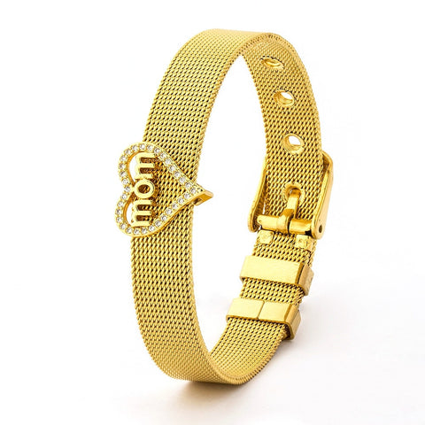 Watch Strap CZ Diamond "Mom in Heart" Bracelet 18K Gold Plated