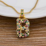 Luxury Gold Gem Stones Studded A-Z Classy Pendant with Chain 18K Gold Plated