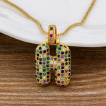 Luxury Gold Gem Stones Studded A-Z Classy Pendant with Chain 18K Gold Plated