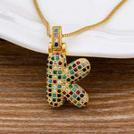 Luxury Gold Gem Stones Studded A-Z Classy Pendant with Chain 18K Gold Plated