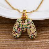 Luxury Gold Gem Stones Studded A-Z Classy Pendant with Chain 18K Gold Plated