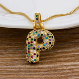 Luxury Gold Gem Stones Studded A-Z Classy Pendant with Chain 18K Gold Plated