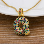 Luxury Gold Gem Stones Studded A-Z Classy Pendant with Chain 18K Gold Plated