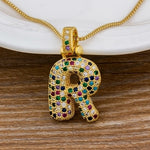 Luxury Gold Gem Stones Studded A-Z Classy Pendant with Chain 18K Gold Plated