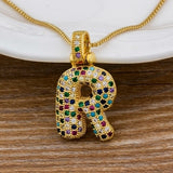 Luxury Gold Gem Stones Studded A-Z Classy Pendant with Chain 18K Gold Plated