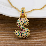 Luxury Gold Gem Stones Studded A-Z Classy Pendant with Chain 18K Gold Plated