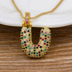 Luxury Gold Gem Stones Studded A-Z Classy Pendant with Chain 18K Gold Plated