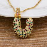 Luxury Gold Gem Stones Studded A-Z Classy Pendant with Chain 18K Gold Plated