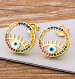 Evil Eye in a Circle Gemstone Earrings 18K Gold Plated