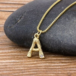 Gold Hammered Metal Bamboo Name Initial Pendant with Chain 18k Gold Plated