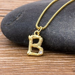 Gold Hammered Metal Bamboo Name Initial Pendant with Chain 18k Gold Plated