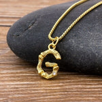 Gold Hammered Metal Bamboo Name Initial Pendant with Chain 18k Gold Plated