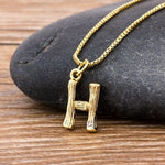 Gold Hammered Metal Bamboo Name Initial Pendant with Chain 18k Gold Plated