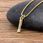 Gold Hammered Metal Bamboo Name Initial Pendant with Chain 18k Gold Plated