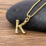 Gold Hammered Metal Bamboo Name Initial Pendant with Chain 18k Gold Plated