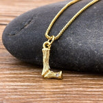 Gold Hammered Metal Bamboo Name Initial Pendant with Chain 18k Gold Plated