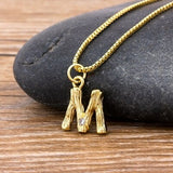 Gold Hammered Metal Bamboo Name Initial Pendant with Chain 18k Gold Plated