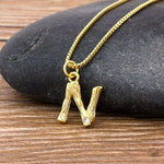 Gold Hammered Metal Bamboo Name Initial Pendant with Chain 18k Gold Plated