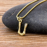 Gold Hammered Metal Bamboo Name Initial Pendant with Chain 18k Gold Plated