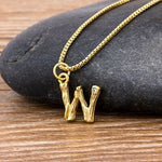 Gold Hammered Metal Bamboo Name Initial Pendant with Chain 18k Gold Plated