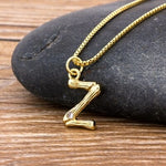 Gold Hammered Metal Bamboo Name Initial Pendant with Chain 18k Gold Plated