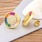 Beautiful Round Rainbow Gems Stud Earrings 18k Gold plated