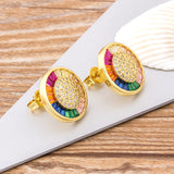 Beautiful Round Rainbow Gems Stud Earrings 18k Gold plated