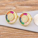 Beautiful Round Rainbow Gems Stud Earrings 18k Gold plated