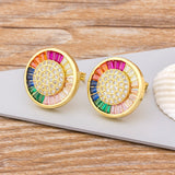 Beautiful Round Rainbow Gems Stud Earrings 18k Gold plated