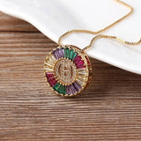 Rainbow Gemstones Initial Letter Pendant with Chain 18K Gold Plated