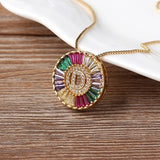 Rainbow Gemstones Initial Letter Pendant with Chain 18K Gold Plated