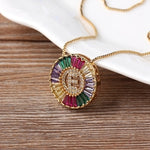 Rainbow Gemstones Initial Letter Pendant with Chain 18K Gold Plated