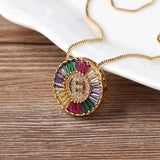 Rainbow Gemstones Initial Letter Pendant with Chain 18K Gold Plated