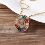 Rainbow Gemstones Initial Letter Pendant with Chain 18K Gold Plated