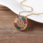 Rainbow Gemstones Initial Letter Pendant with Chain 18K Gold Plated