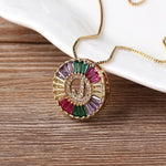 Rainbow Gemstones Initial Letter Pendant with Chain 18K Gold Plated