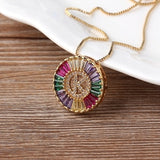 Rainbow Gemstones Initial Letter Pendant with Chain 18K Gold Plated