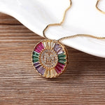 Rainbow Gemstones Initial Letter Pendant with Chain 18K Gold Plated