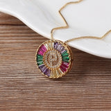 Rainbow Gemstones Initial Letter Pendant with Chain 18K Gold Plated