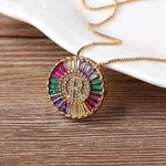 Rainbow Gemstones Initial Letter Pendant with Chain 18K Gold Plated