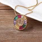 Rainbow Gemstones Initial Letter Pendant with Chain 18K Gold Plated