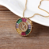 Rainbow Gemstones Initial Letter Pendant with Chain 18K Gold Plated