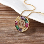 Rainbow Gemstones Initial Letter Pendant with Chain 18K Gold Plated